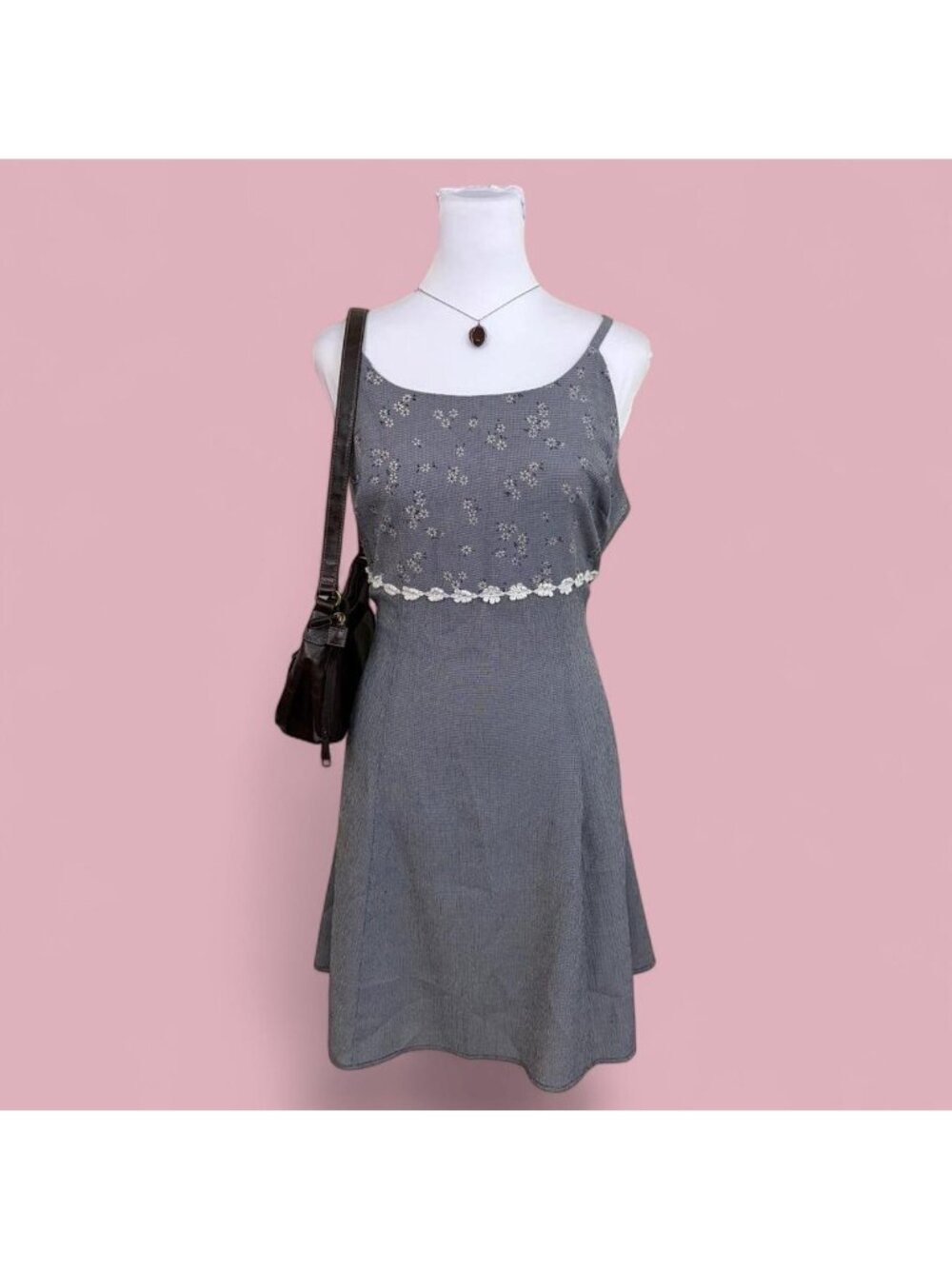 90s houndstooth floral cottagecore mini dress